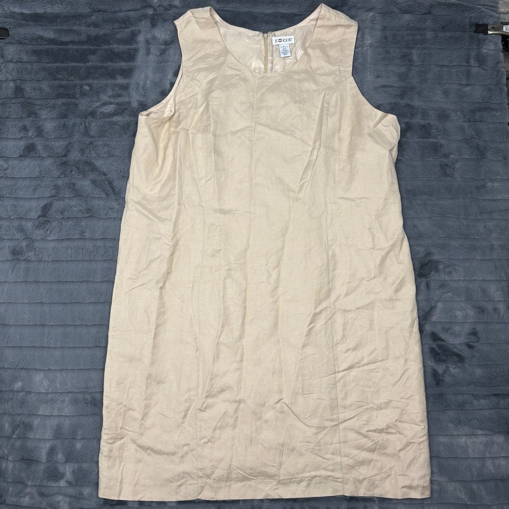 JG Hook Womens 24W Linen Blend Sleeveless Shift Dress Beige Tan Lined 3-1962-4